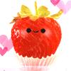 A gif with a chibi strawberry with pink hearts