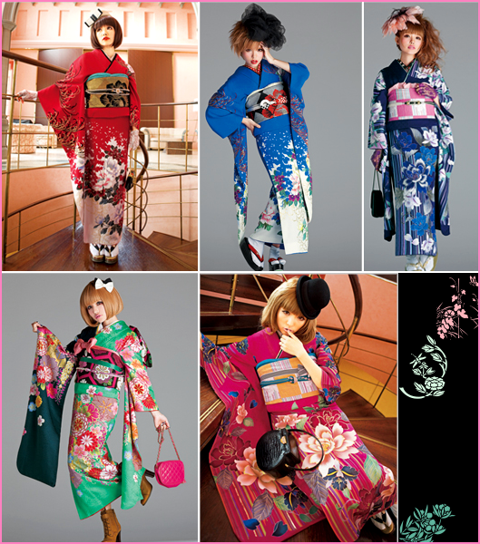 geisha kimonos in diffrent colors