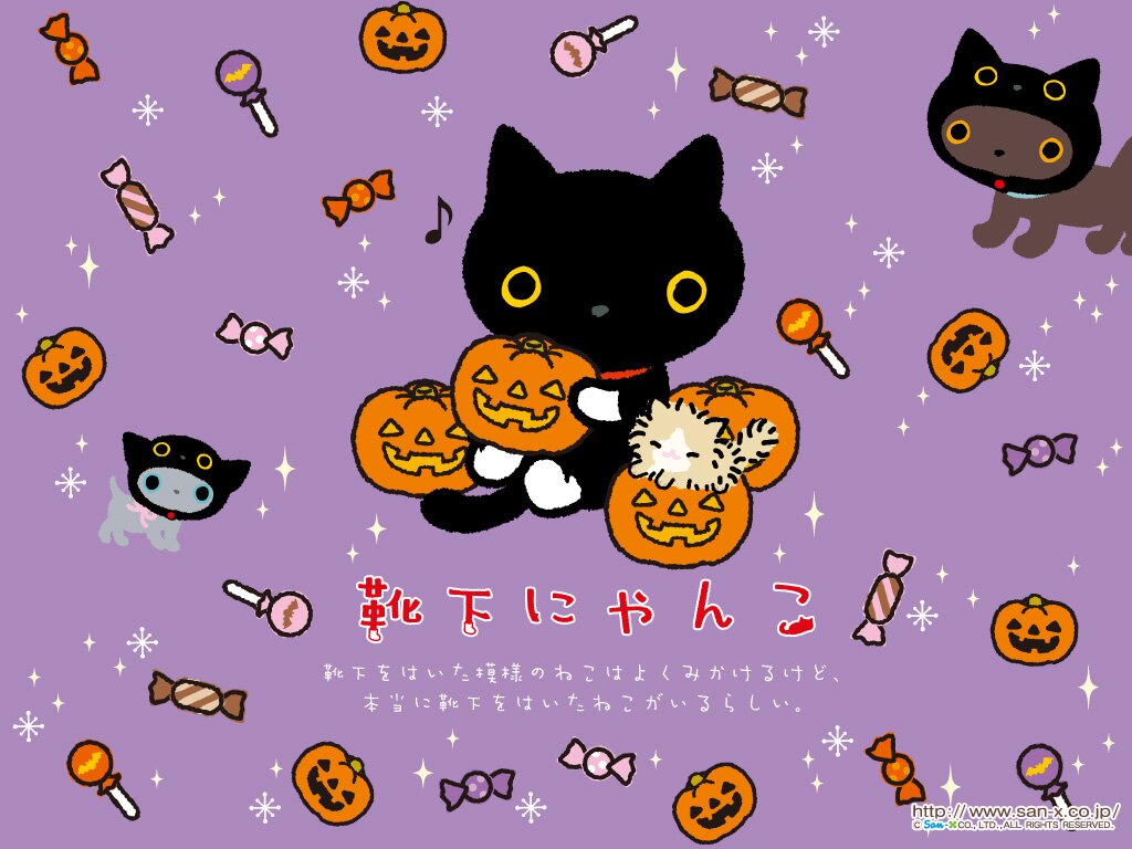 Purple Pumpkin Kutusita Nyanko Halloween Wallpaper