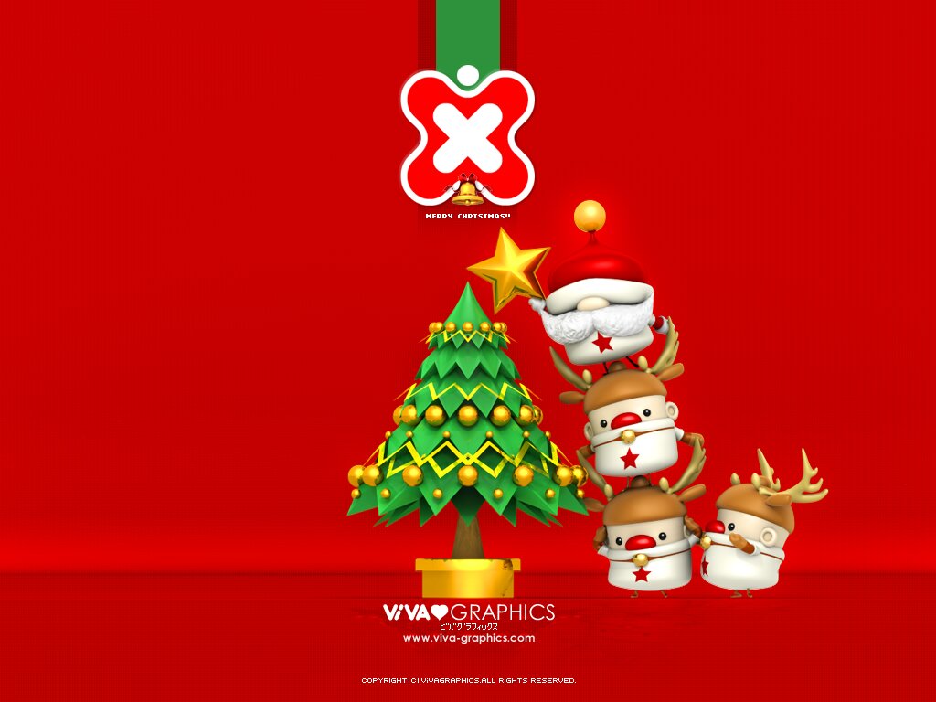 Christmas Wallpaper Kawaii Santa And Raindeer Viva Graphics 1024 768