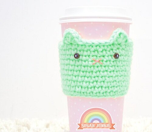 Crocheted Cat Coffee Cozy Kawaii Accessories Blog